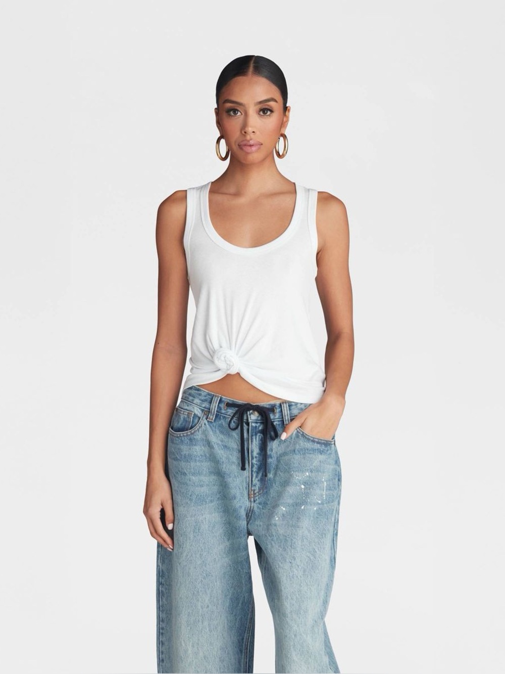 KBB by KAHLANA Women's Slim Fit 'The Knotted Tank Top' - White M NWT